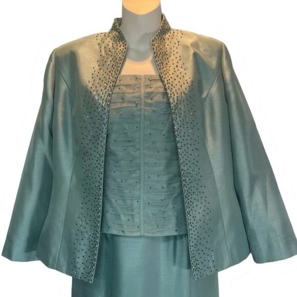 Jessica Howard Mint Green Beaded Dress and Coat Blazer Jacket, 2 Piece Set - Picture 2 of 7